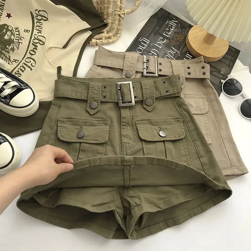 

2023 Korean Style High Waist Mini Skirt Women Fashion with Belt Short Culotte Skirts Y2K Streetwear Big Pocket Cargo Skirts