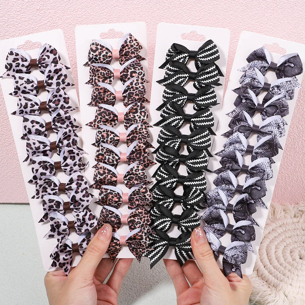 

10Pcs/Set New Leopard Bows Hair Clips for Kids Girls Striped Print Bowknot Handmade Hairpin Barrette Headwear Hair Accessories