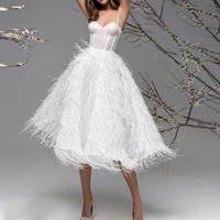 spaghetti strap feather knee length wedding dress sweetheart a line lace backless custom made bridal dresses robe de mari%c3%a9e