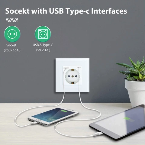 BSEED Розетка настенная с USB Type-C