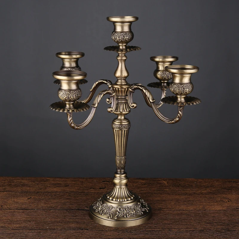 S 3-arms/5-arms Bronze Metal Wedding Candlestick Decoration 