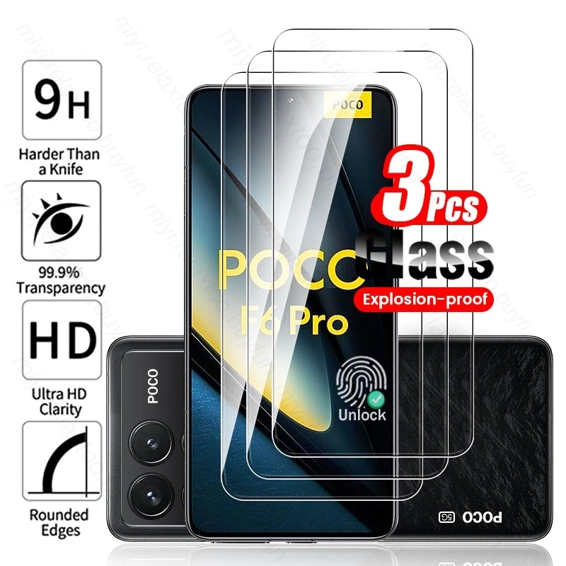 Для Poco F6 5G Glass 3 шт. полное покрытие из закаленного стекла на poкоф6 poкоф6pro Poko Little F 6