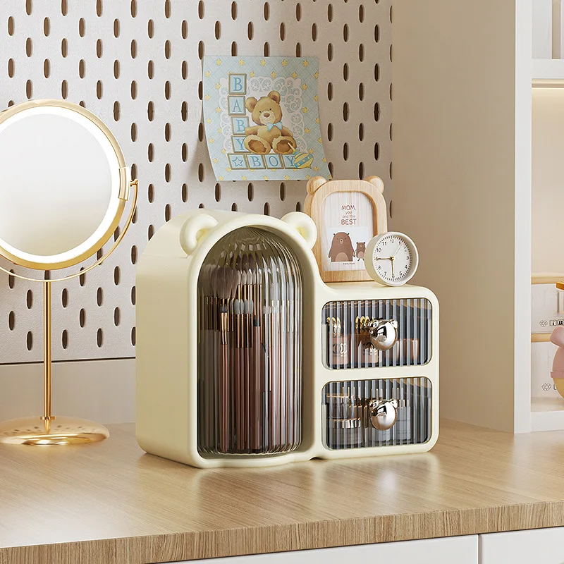 Органайзер для макияжа с ящиком 360° ° Вращающийся держатель косметических кистей