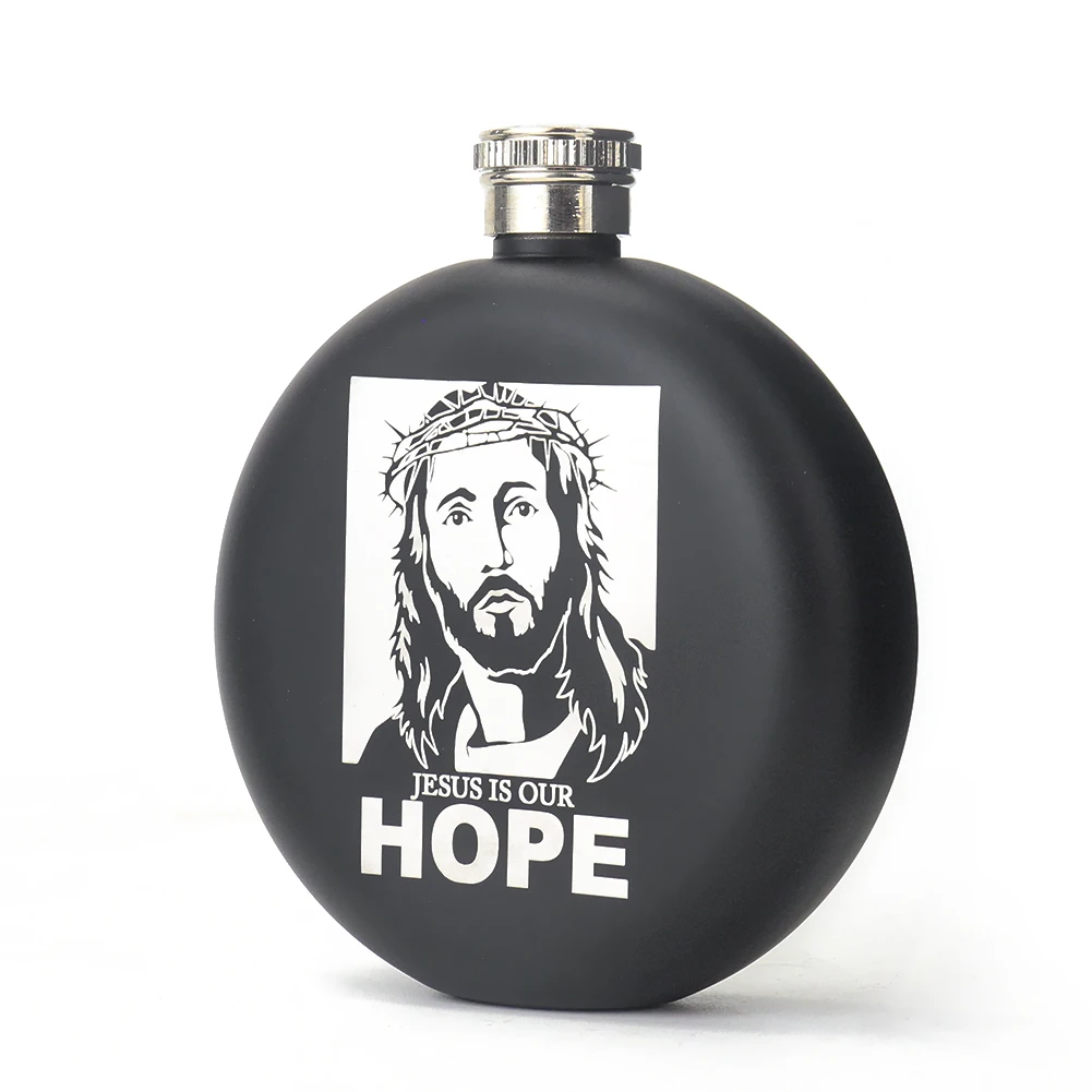 

5oz Round Jesus Pattern Stainless Steel Flagon Whiskey Jug Bottle Gift Men Portable Outdoor Camping Picnic Drinkware Supplies
