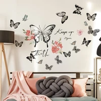 english slogan pink flower 3d butterfly wall stickers romantic living room background wall decorative wall paper self adhesive