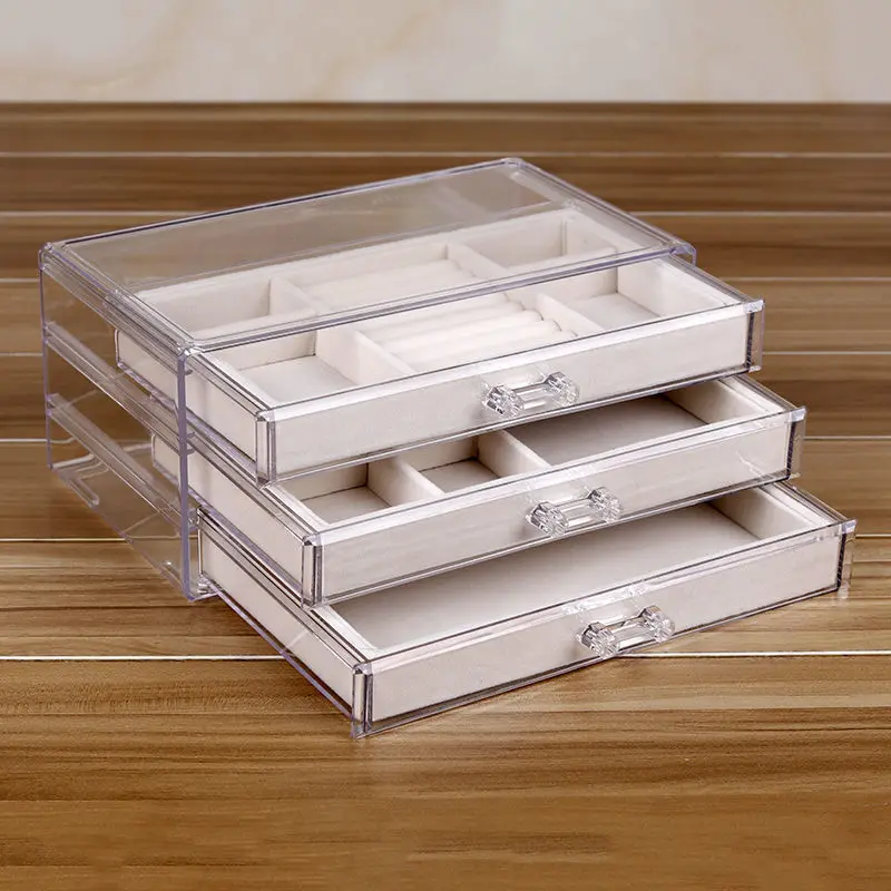 Acrylic Three-layer Jewelry Box Drawer Pearl Treasure Box Bracelet Long Chain Necklace Earrings Storage Display Packaging Box