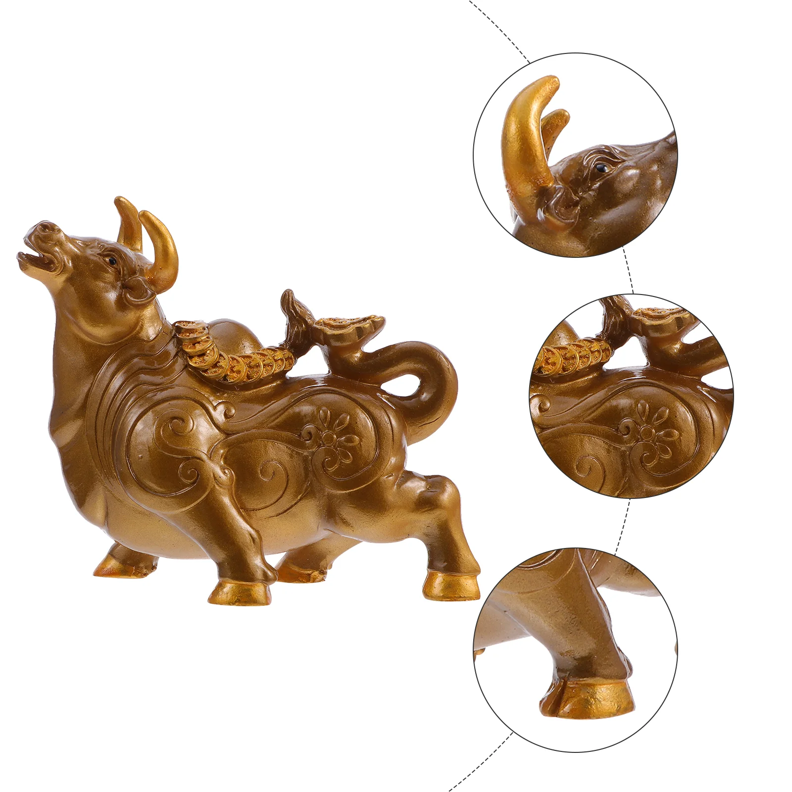 

Bull Figurine Prop Desktop Resin Cow Ox Figure Statues Sculptures for Chinese Zodiac OX Year Home Tea Room Festival Party