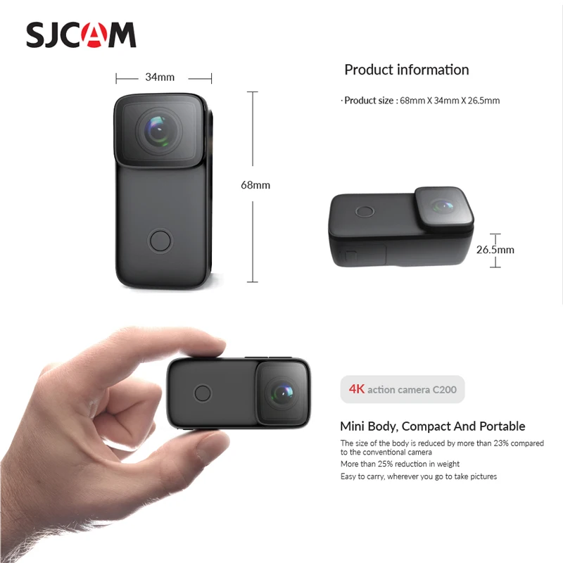 Экшн-камера SJCAM C200 4K 24FPS WiFi гироскопический стабилизатор ночное видение