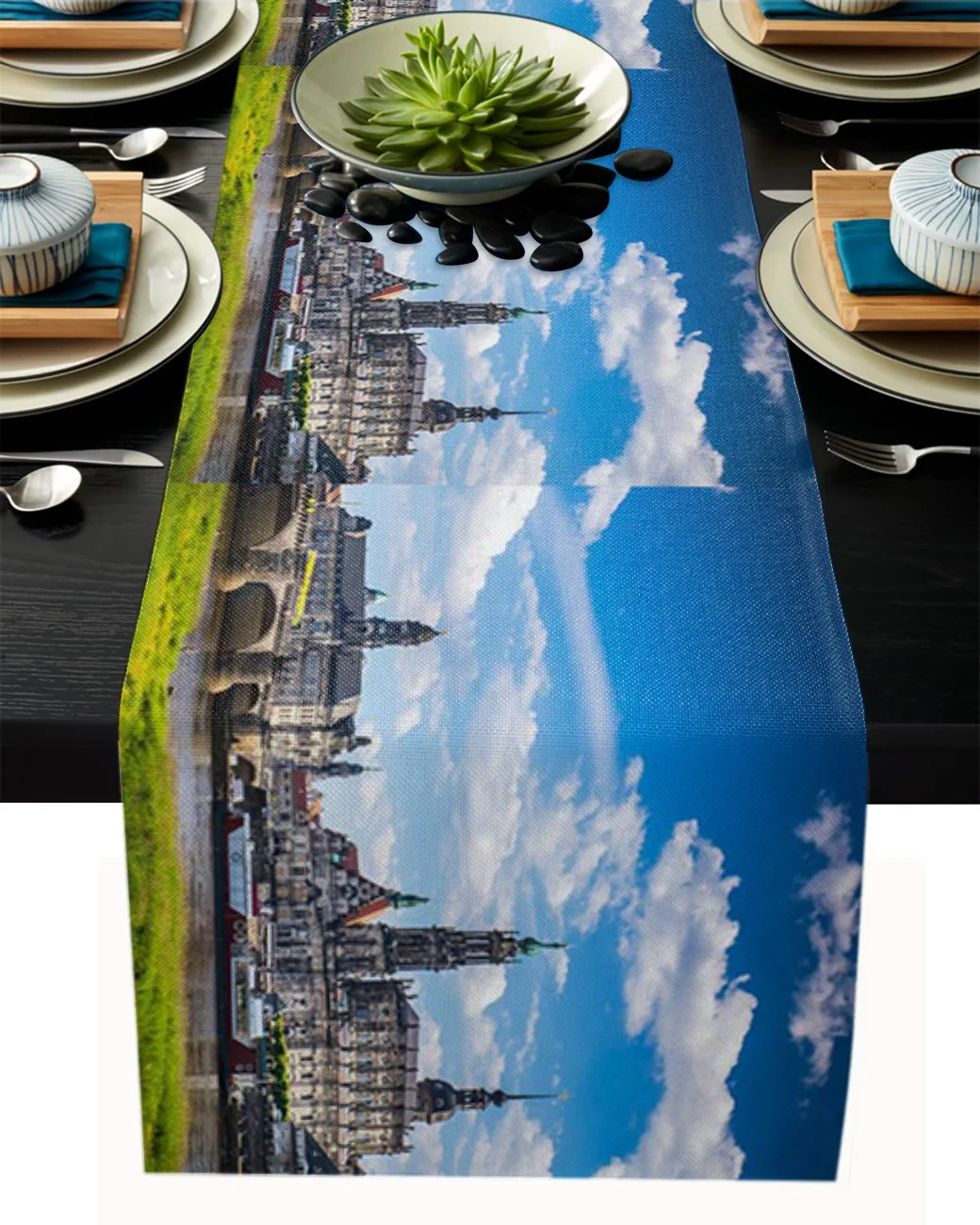 

Old Town Of Ston Building Sky Table Runner Dining Tea Table Shoe Cabinet Cover Table Flag Wedding Party Decoration