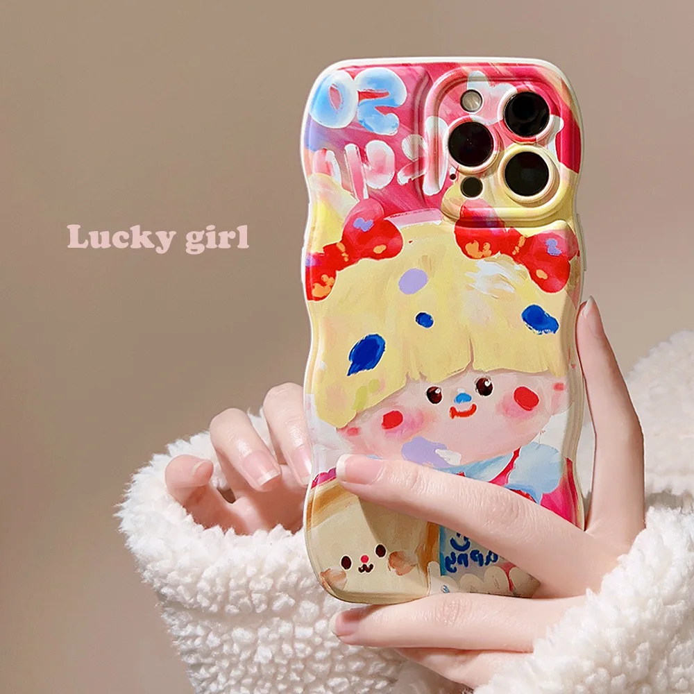 Kawaii blonde Lolita girls Oil Painting art Cartoon Phone Case For iPhone 14 13 12 11 Pro Max 14 Plus Case Cute Shockproof Cover