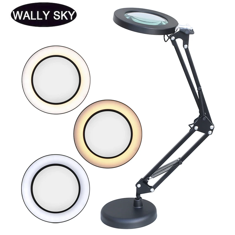 8X Illuminated Magnifying Glass Desk Lamp USB 3 Colors LED Foldable Magnifier for Reading Repair Soldering Beauty Lighting Loupe