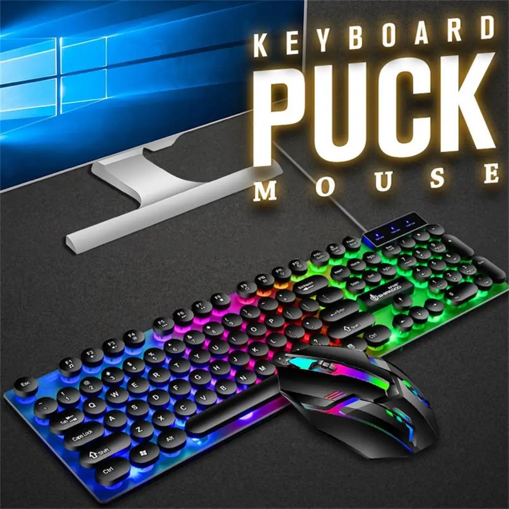 

1 Set Wired Keyboard Mouse Set Colorful Backlight Ergonomic Mechanical 108 Keys Keyboard 3d Rollers Mouse For Computer Game