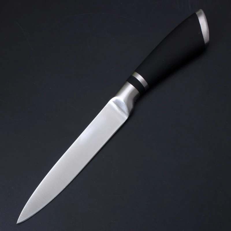 

Kitchen Stainless Steel Sande Knife 7 Inch Black Handle Knife Sushi Meat Fish Sashimi Fruit Hollow Handle Knife Kitchen Knife