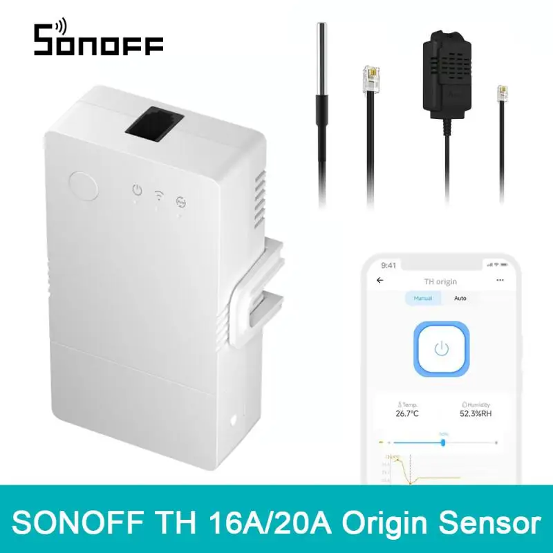 Датчик температуры и влажности SONOFF TH Origin 16 А 20 с поддержкой Wi-Fi - купить по
