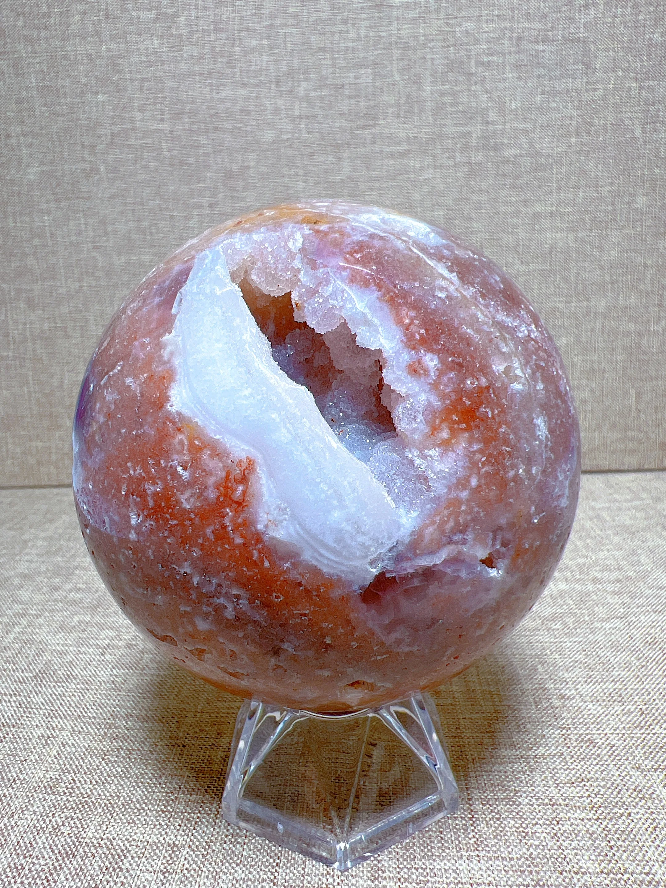 

Natural Pink Agate Sphere With Druzy Free Form, Carving Reiki Healing Stone Home Decoration Exquisite Gift