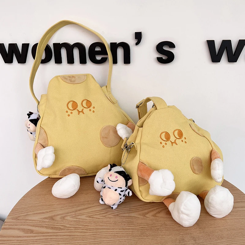 

Yellow Cheese Canvas Shoulder Bag 2022 Korean Fashion Cartoon Large Capacity Crossbody Bags for Student Cute Shopper Bags Female