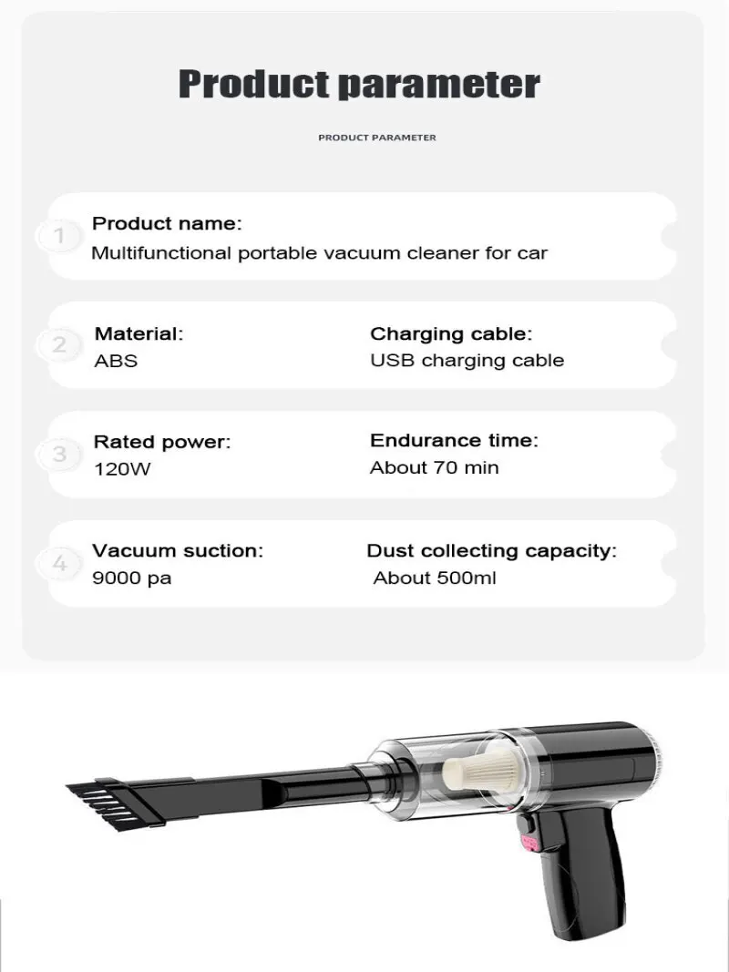 Пылесос автомобильный Аккумуляторный с функцией сухой и влажной уборки 9000 па 120