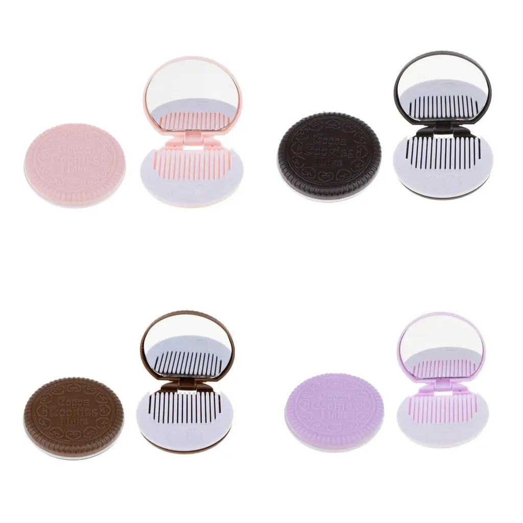 Set of 2 Chocolate Cookie Shape Mini-Tasche Portable Foldable Mirror Woman Cosmetic