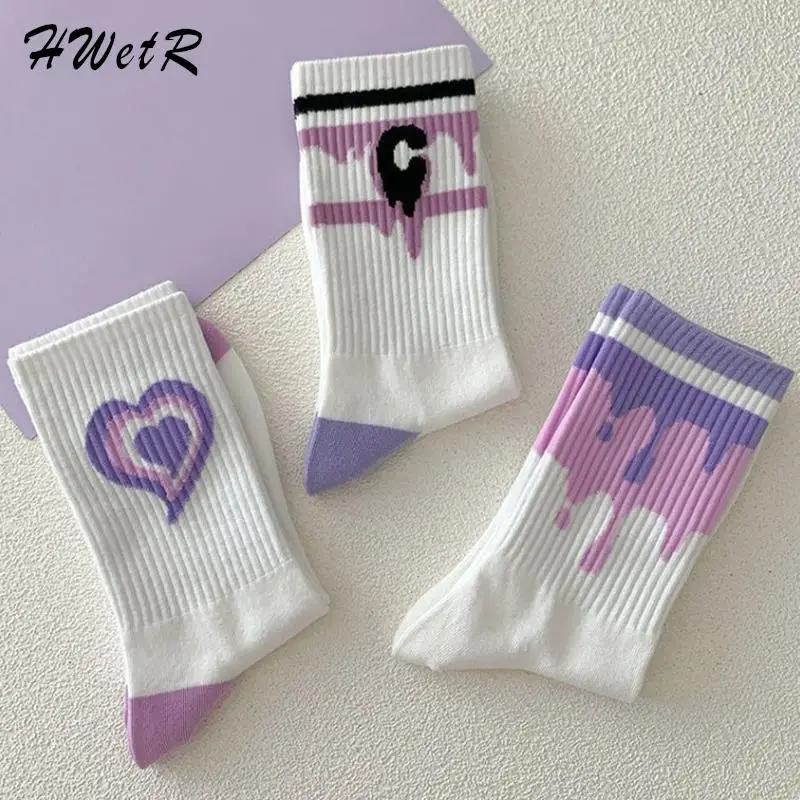 

Lovely Purple Socks Women's Warm Cotton Socks Medium Tube Autumn Winter Versatile Long Tube Cartoon Sports Stockings