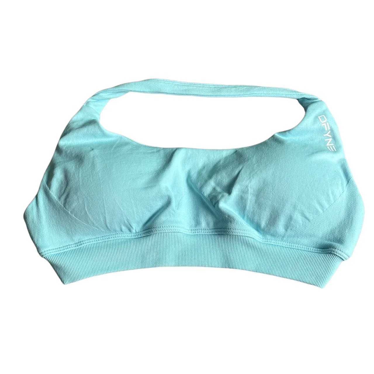 Спортивный бюстгальтер с логотипом женский бесшовный лямкой на шее и высокой
