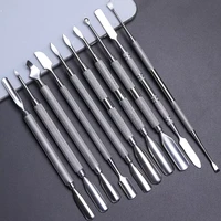 1pcs dual end stainless steel nail cuticle pusher spoon remover trimmer dead skin manicure pedicure cleaner nail tool ji34 43