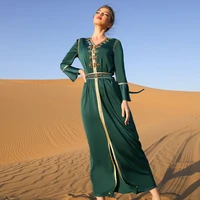 muslim dark green ruffled diamond dress eid mubarak ramadan womens abaya dubai turkish islamic robe longue femme prom dresses