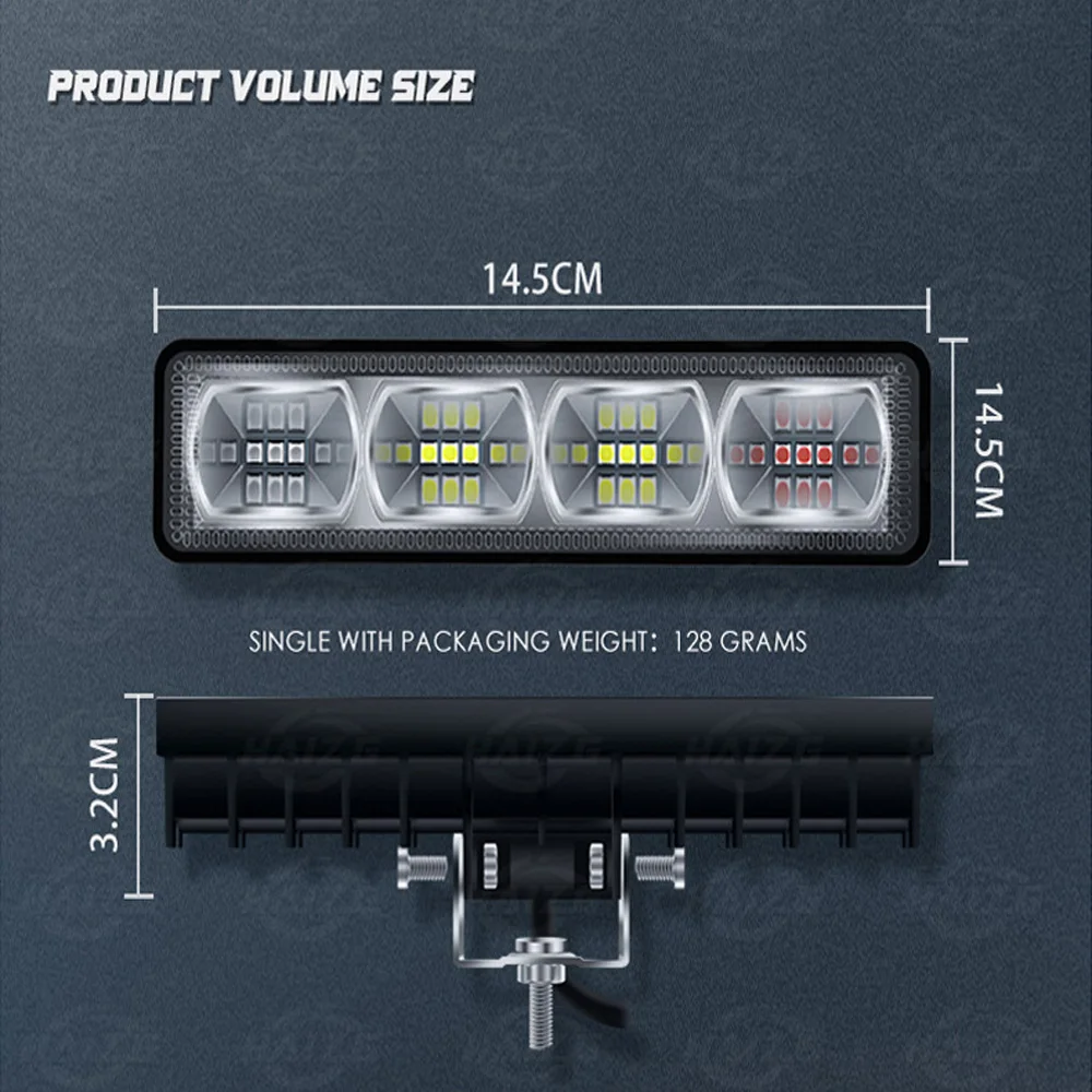 

9-36V Aluminum Shell Car LED Work Light One-line 12 LEDs Red And Blue Strobe Flash Off-road Vehicle Spotlight Inspection Light