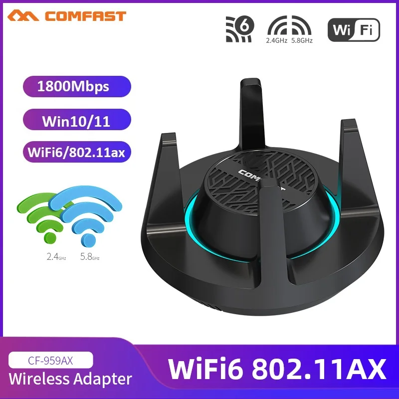 COFMAST WiFi 6 USB Adapter 2.4G&5.8G Dual Band AX1800 Network Card USB3.0 Wi-Fi Dongle Externel 4*3dBi High Power Antennas