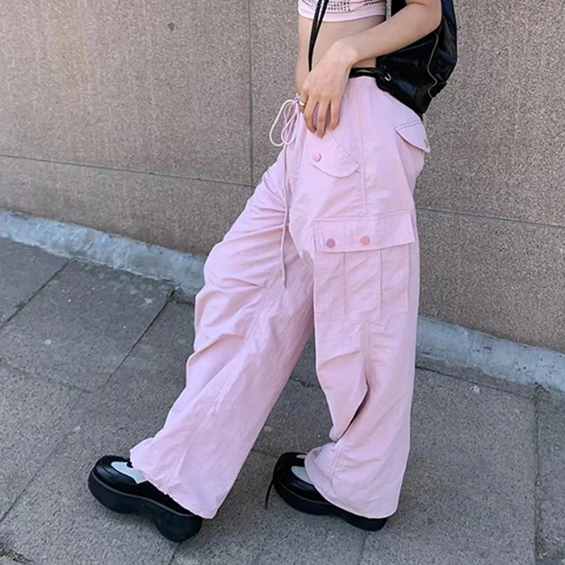 

Женские длинные брюки с заниженной талией и широкими штанинами