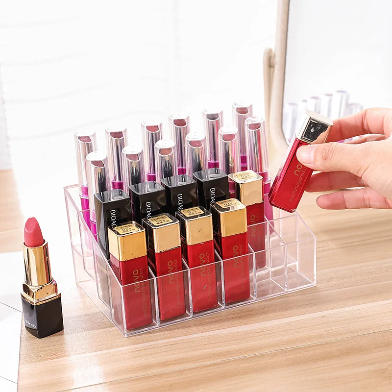 

24 Grids Lipstick Holder Transparent Acrylic Display Rack Makeup Organizer Case Cosmetic Nail Polish Make Up Organiser Tool