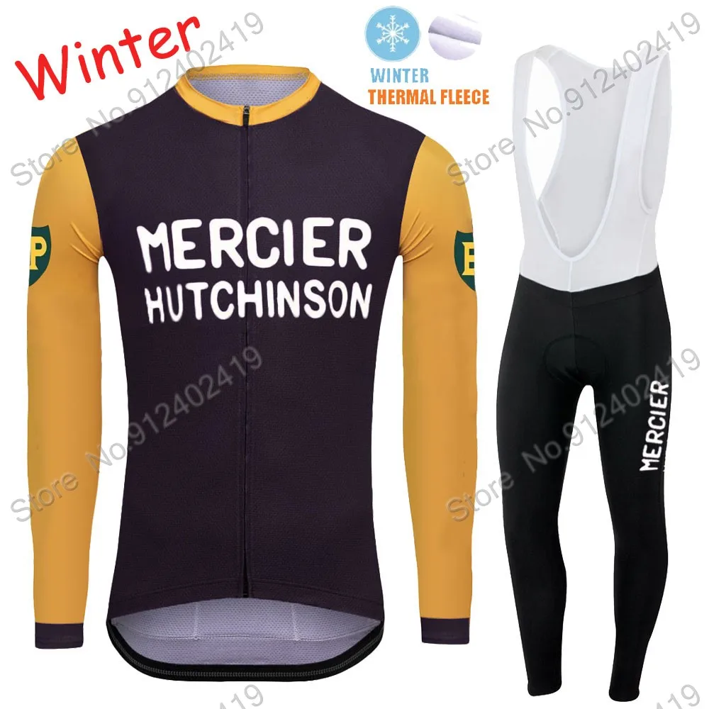 

2021 Mercier Winter Cycling Jersey Set Retro Clothing Suit Mens Long Sleeve MTB Bike Road Pants Bib Ropa Ciclismo