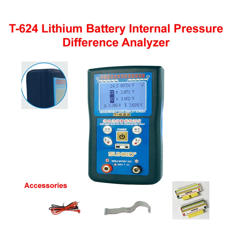 

T-624 Lithium Battery Internal Pressure Difference Analyzer With 5A 8A Active Equalizer Kit Intelligent Detection 24 Interface