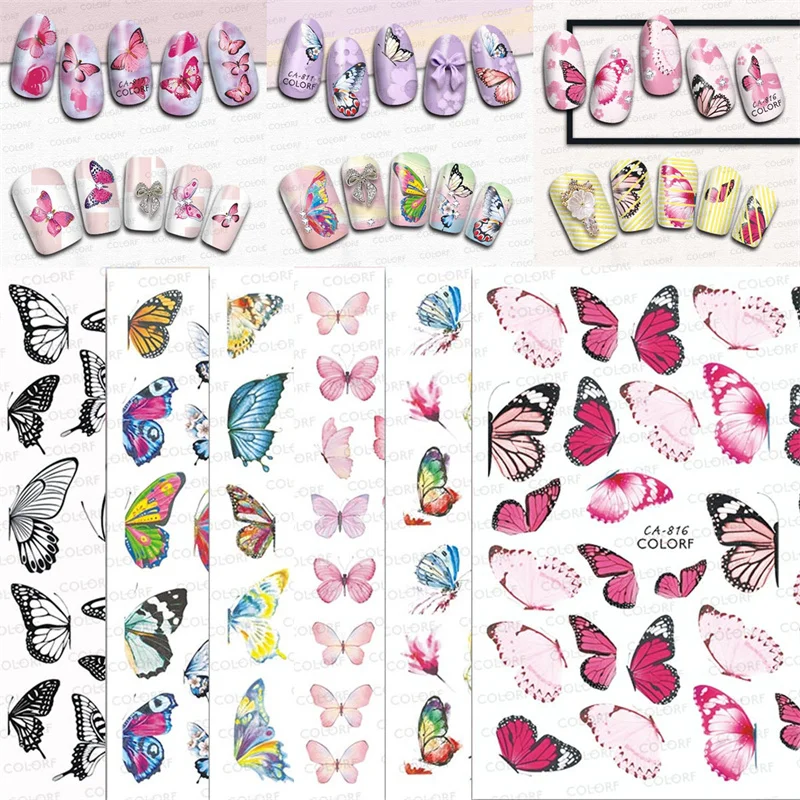 

1pcs 3D Butterfly Nail Stickers Pink Self-adhesive Transfer Slider Decals Wraps Nail Foil DIY Decoration Press Manicure Supplies