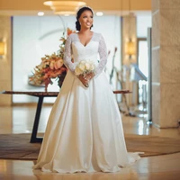elegant satin formal wedding dress long sleeves floor length african bridal gown lace a line plus size custom robe de mariage