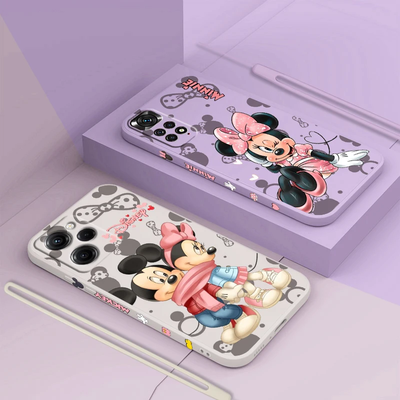 

Mickey Minnie Pink For Xiaomi Redmi Note 12 11 11T 10 10S 9 9S 9T 8 8T 7 Pro Plus Speed Liquid Left Rope Phone Case Coque Capa