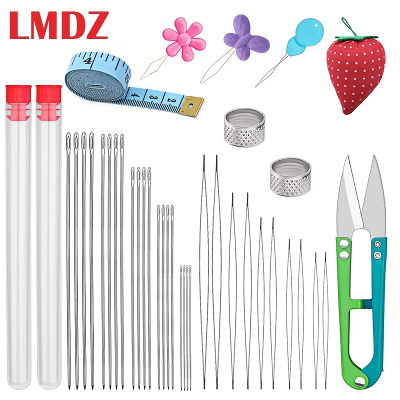 

LMDZ 1set Central Opening Curved Beading Needles with Beading Needles Set Straight Beaded Needles Needle Threader Thimble