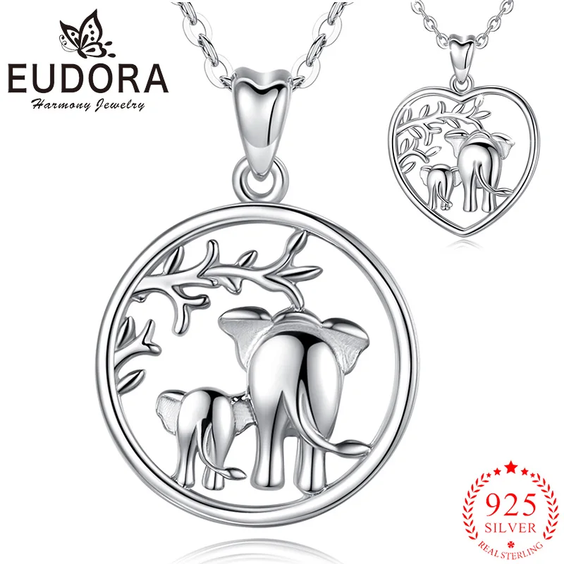 

Eudora New 925 Sterling Silver Elephant Mother Baby Necklace Exquisite Tree Pendant Woman Fashion Jewelry Mother's Day Gift