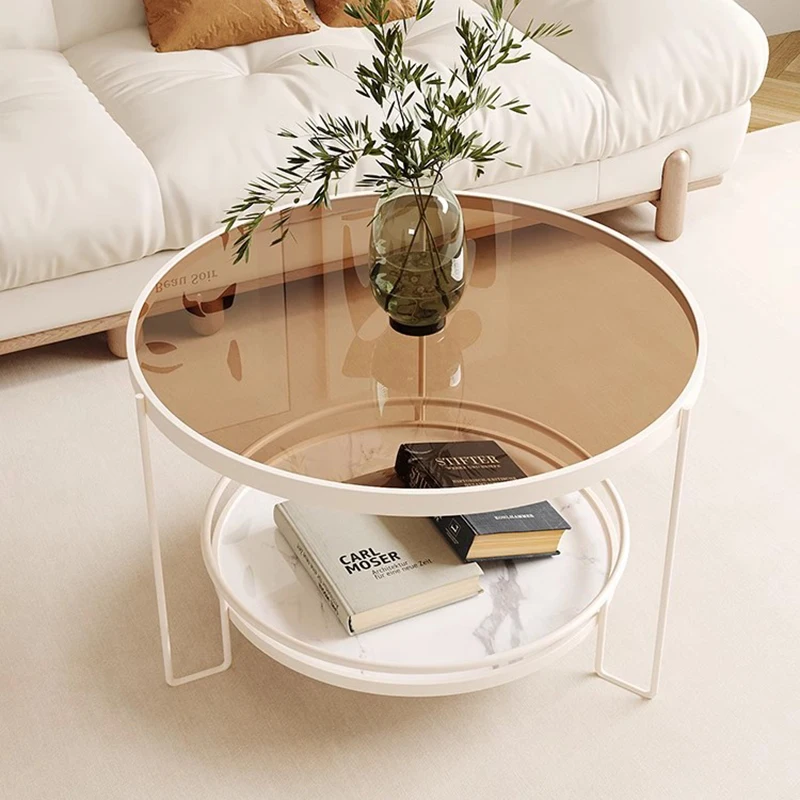 

Transparent Round Coffee Table Glass Unique Low Tray Aesthetic Side Table Hardcover Black Tavolo Salotto Living Room Furniture