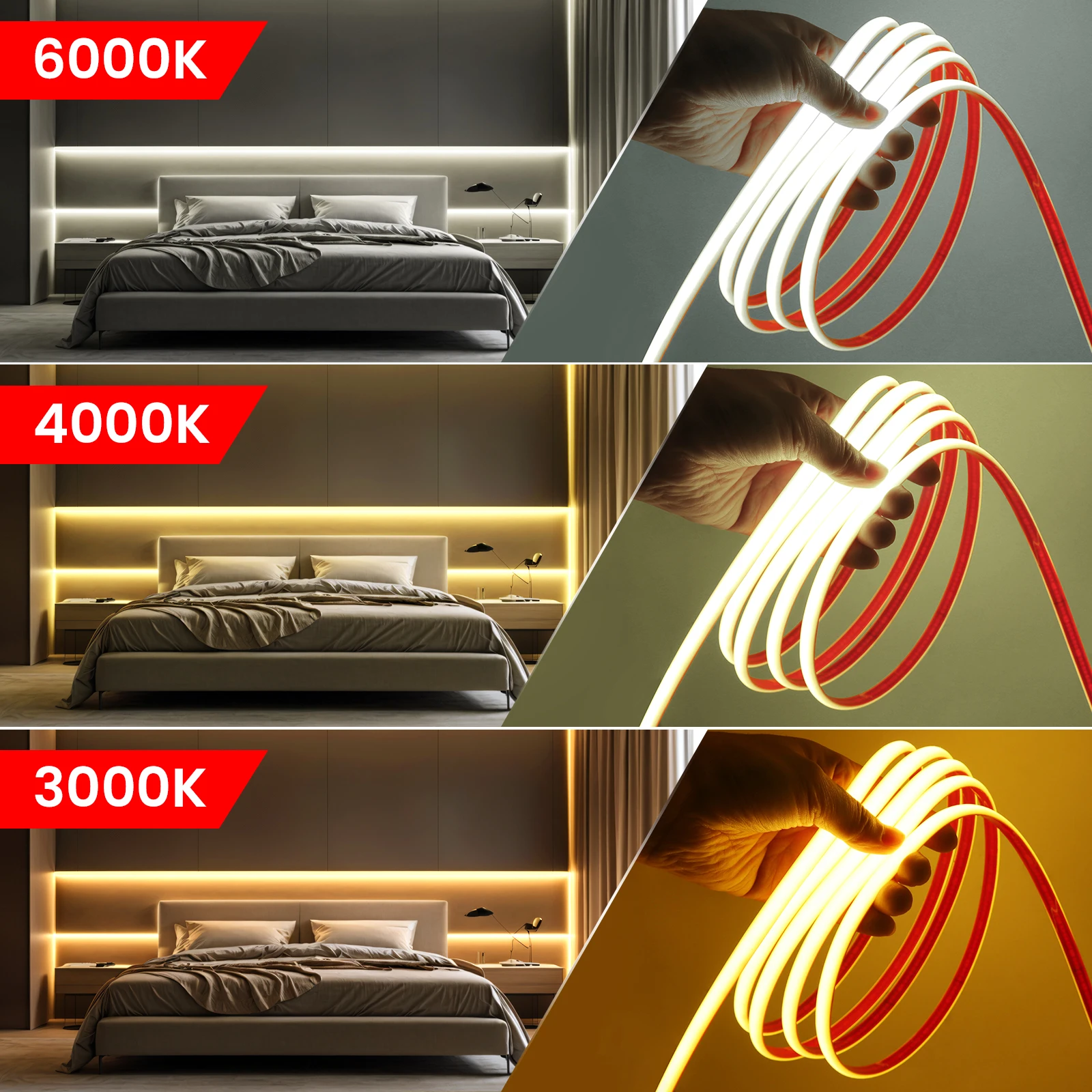 Фото Светодиодная неоновая лента AC 220V с ИК-пультом на 23 кнопки, COB LED, с диммером, вилка EU/UK/AU, теплый/нейтральный белый свет, водонепроницаемая, гибкая лента, 288 светодиодов, 0.5м/10м/25м №3