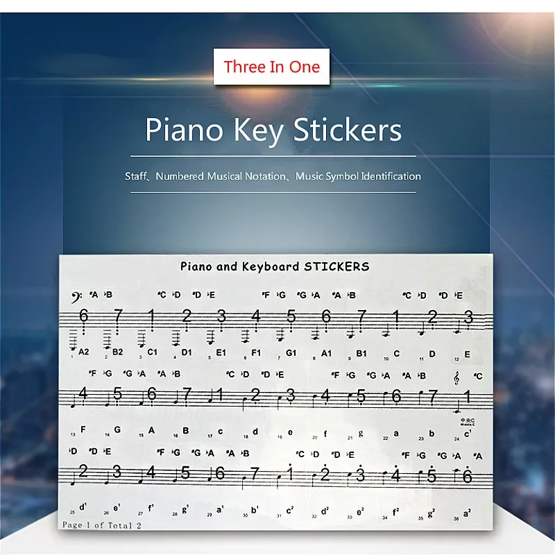 

49/54/61/88 Color Transparent Piano Keyboard Stickers Electronic Keyboard Key Piano Stave Note Sticker Symbol for White Keys