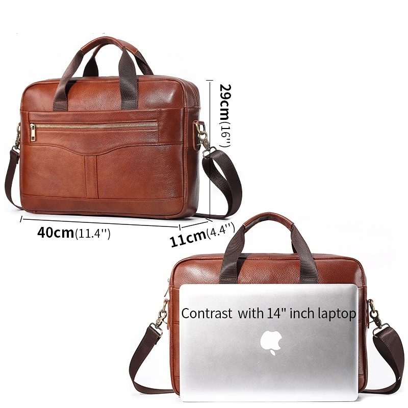 Fashion Men's Briefcase Mens Genuine Leather Handbags High Quality Luxury Business Bags Laptop Crossbody Bags Shoulder Document