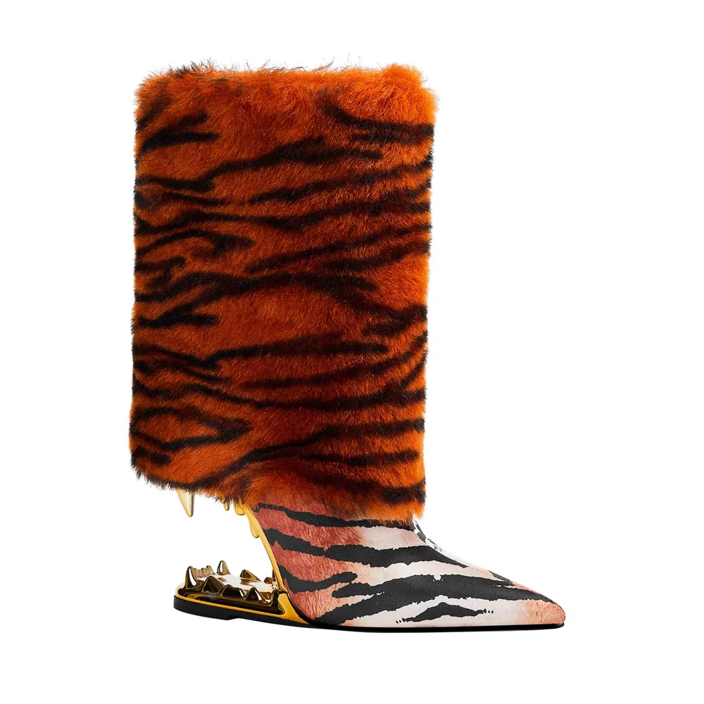 

Женские ботильоны на высоком асимметричном каблуке, полусапожки без застежек с зеброй и леопардом, Осень-зима 2023