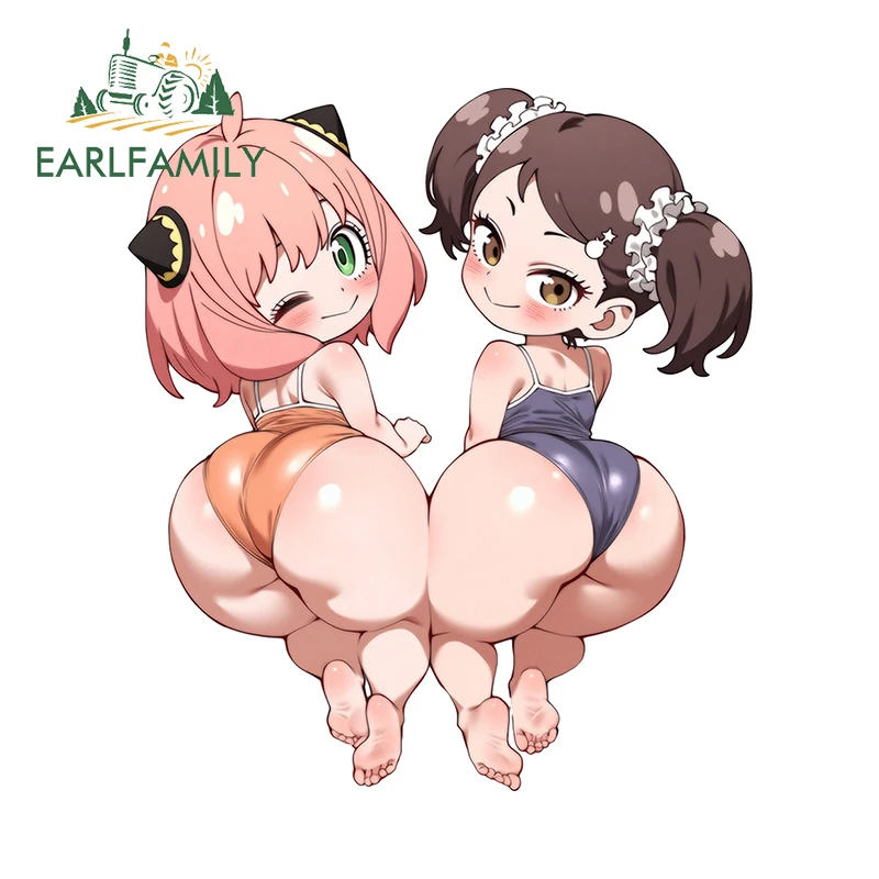 EARLFAMILY Becky and Aniya Butt Against Car Sticker Senpai Swimsuit Loli Windows Sunscreen Decal Cute Door Protector Decor