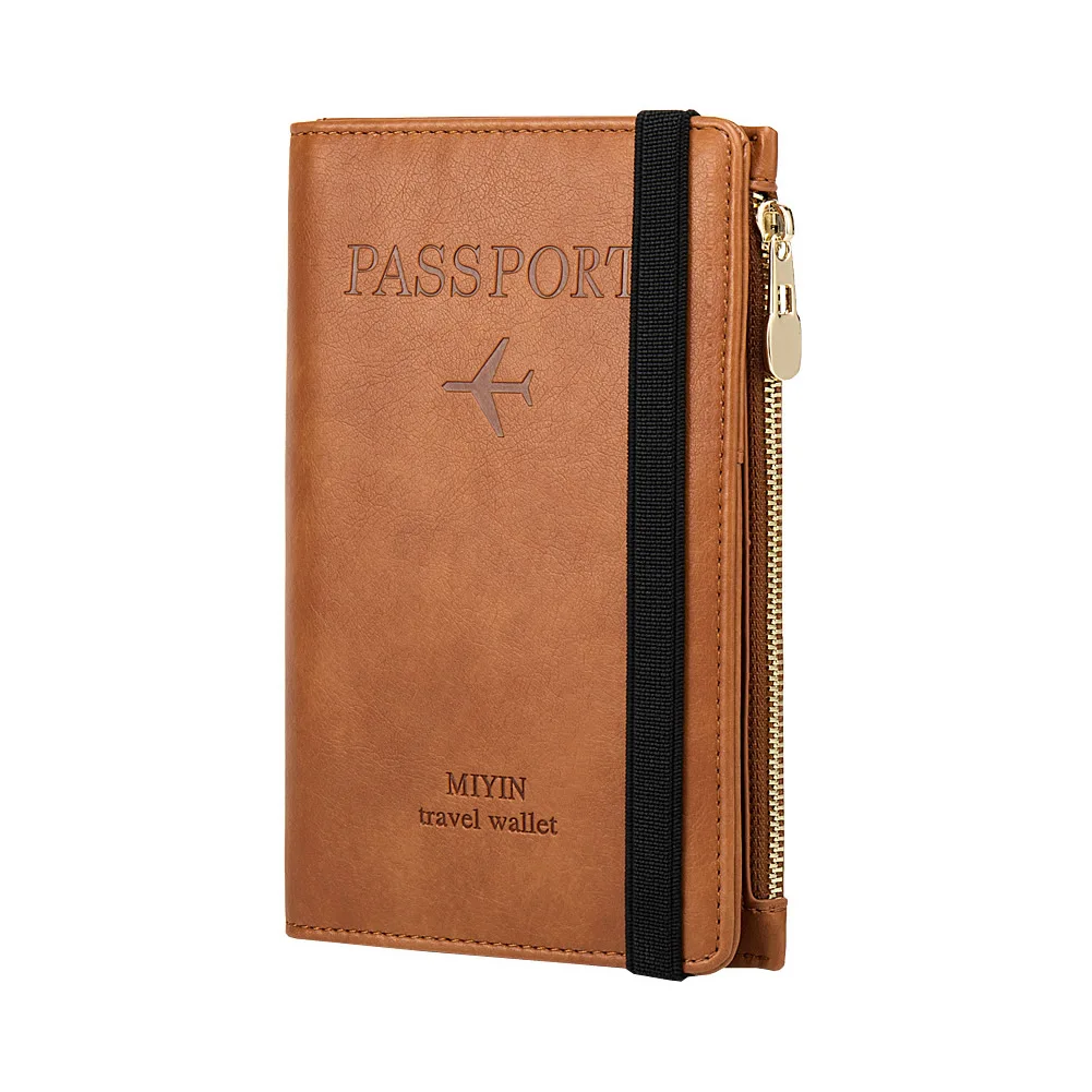 GNWXY Elastic Band Leather Passport Bag Travel Wallet Card Pack RFID Blocking For Cards Travel Passport Book Bank Card Holder