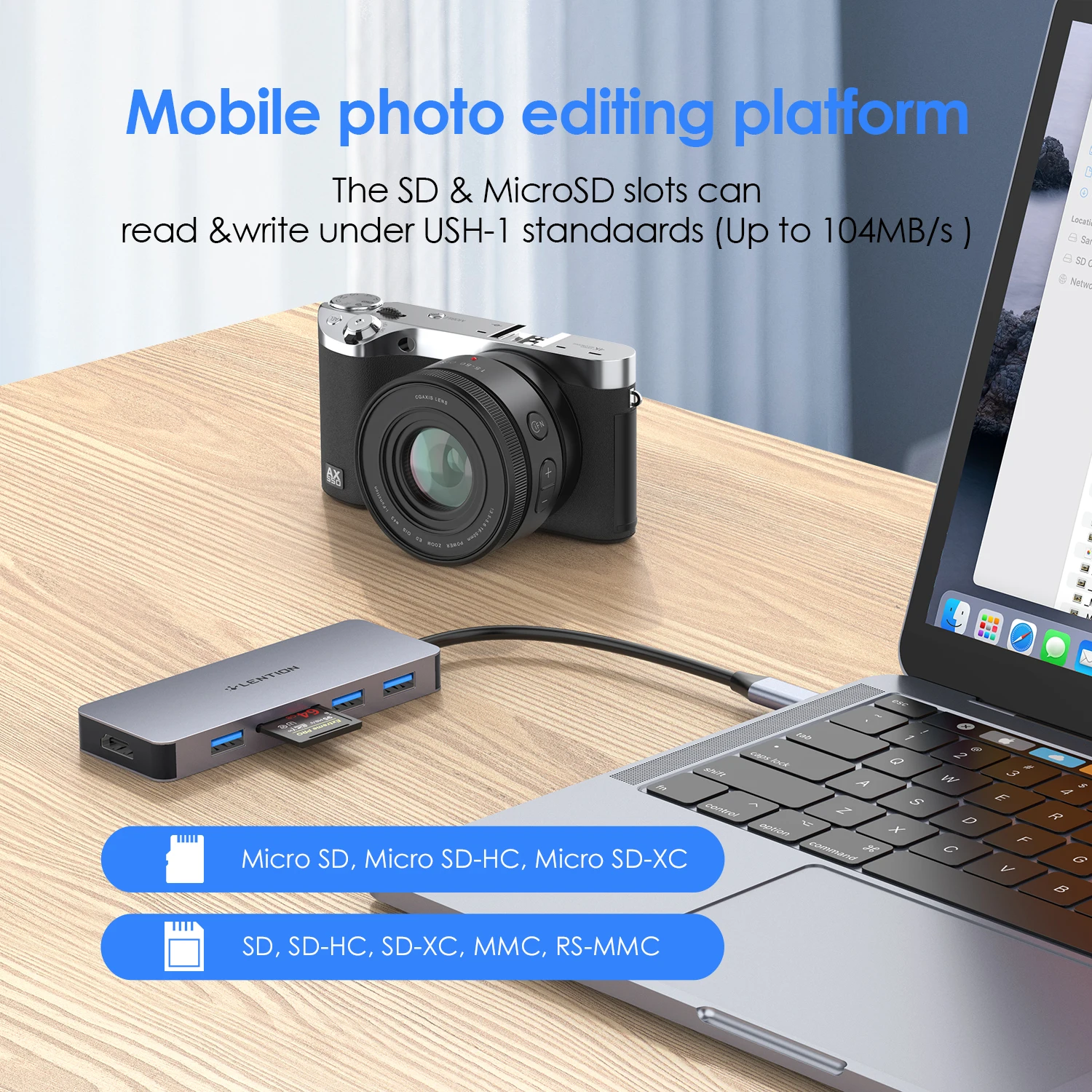 Фото Концентратор USB C с 4K HDMI, 3 USB 3,0, Кардридеры SD/TF для MacBook Pro 13/15/16, 2018 2019 Mac Air, Surface Book 2/Go, Chromebook №3