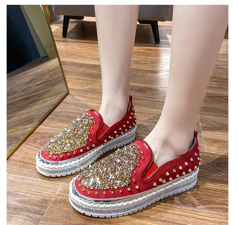 

Sports Shoes Lady Autumn 2023 Fashion Women's Crystal Slip-on Casual Female Sneakers Rivets Studs Clogs Platform Round Toe Baske