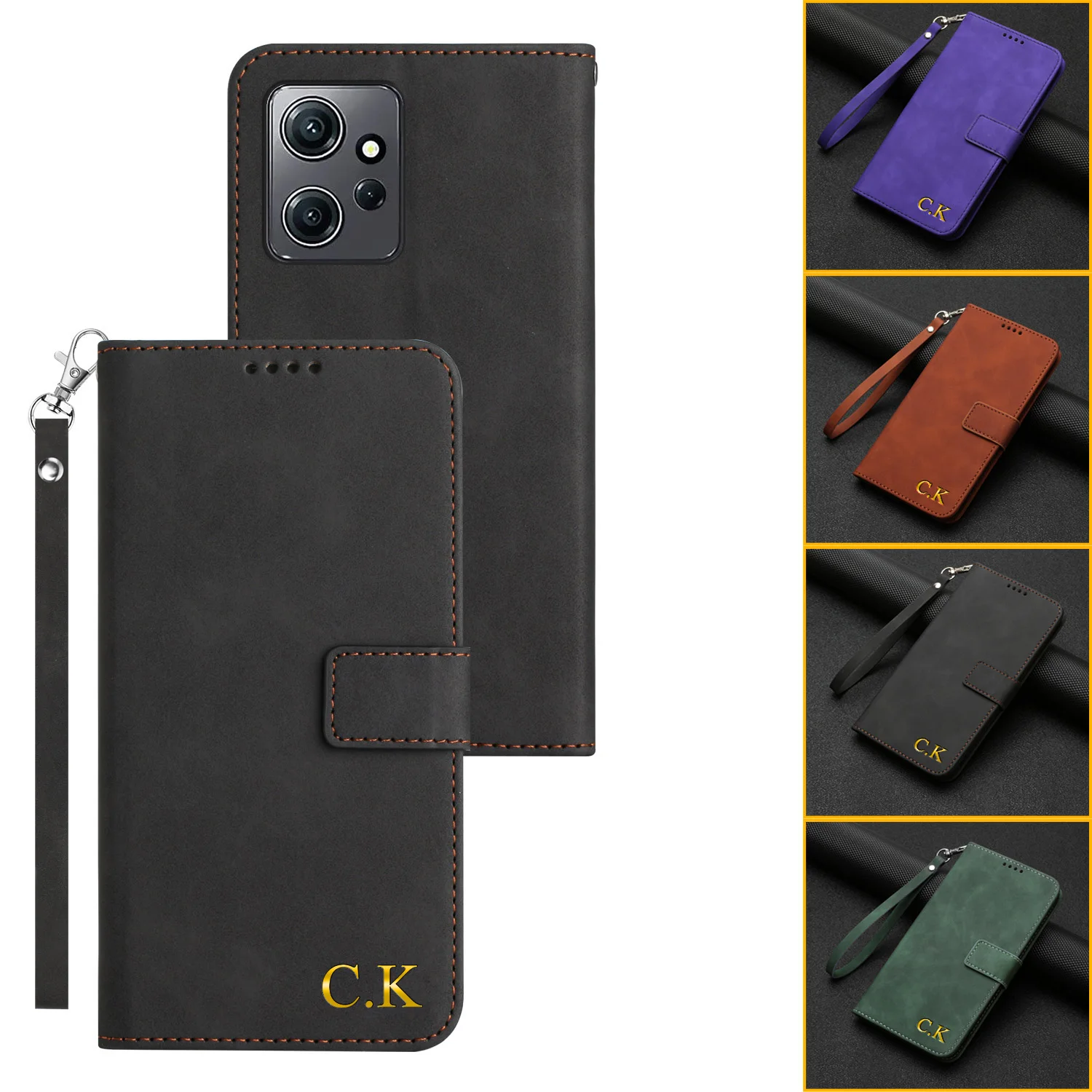 

Personalised Custom Initials Name Luxury Leather Wallet Case For Xiaomi Redmi note 12 11 Pro Plus Poco X5 F5 X4 M4 X3 Pro 4G 5G