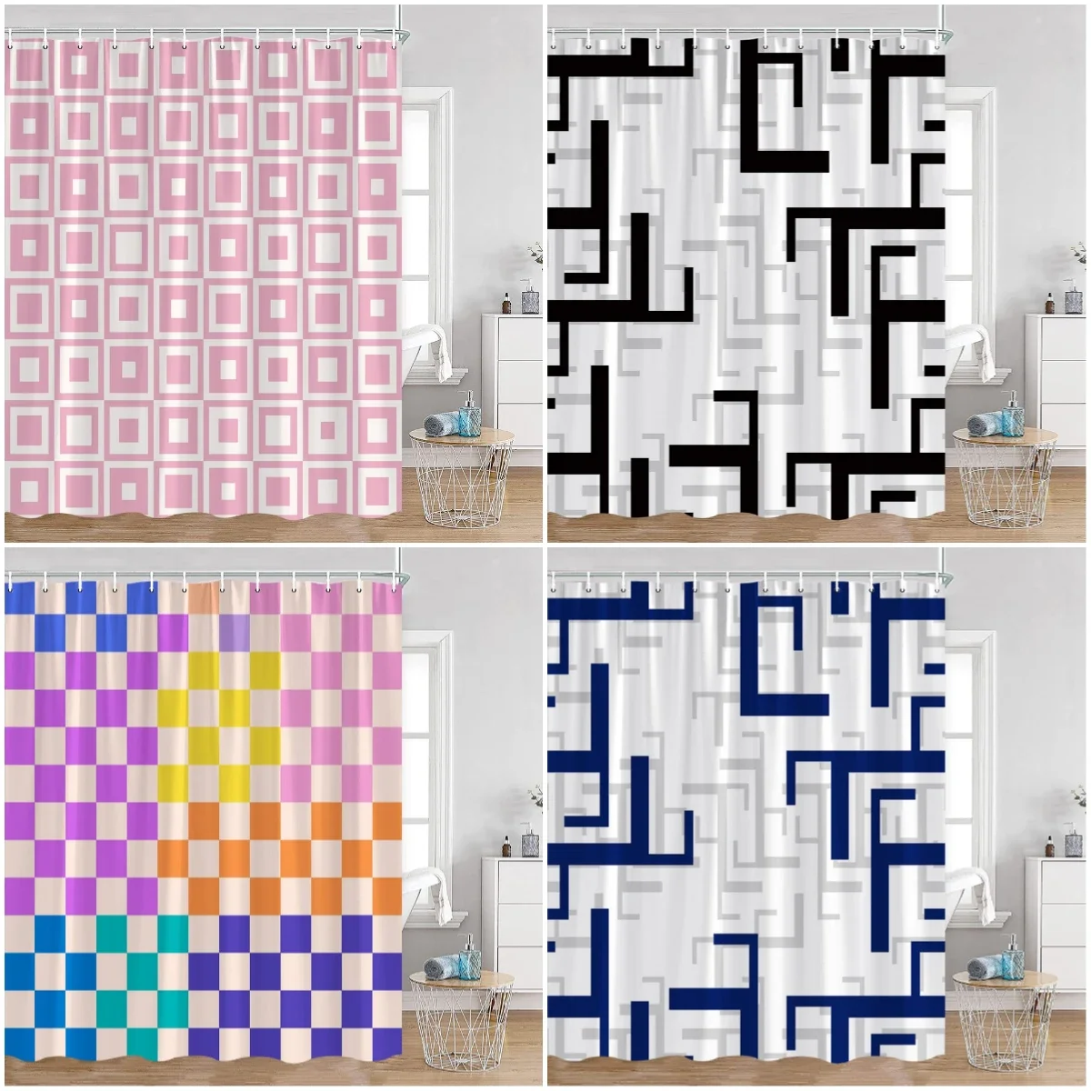 Занавеска для душа с геометрическим рисунком абстрактная красочная квадратная