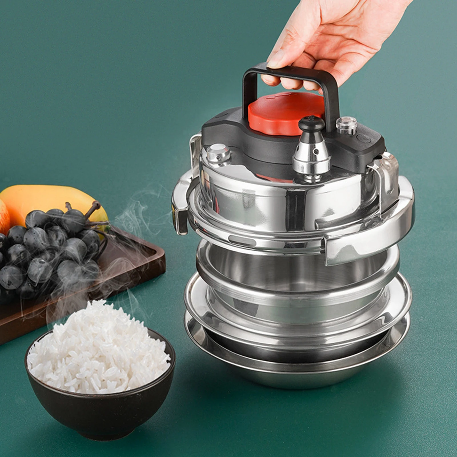 

Stainless steel household mini pressure cooker Outdoor Camping Portable Small pressure cooker no need to plug in