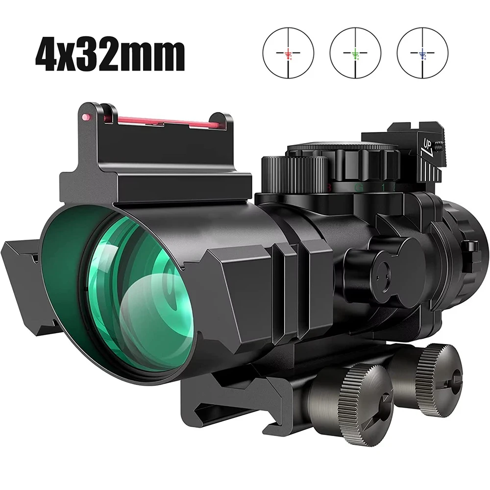 

Тактический оптический прицел для винтовки, прицел с красной/зеленой/синей подсветкой, охотничий прицел с креплением Вивера 20 мм, 4 х32 мм